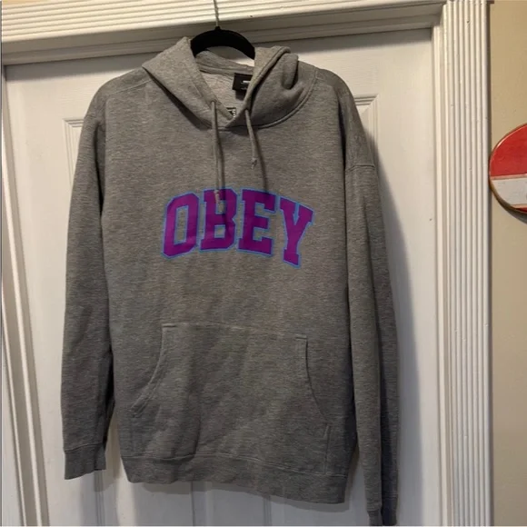 Obey Gray Hoodie with Purple Logo - Picture 5 of 5